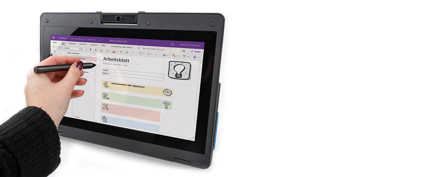 Bild vom amplio 6 Laptop welcher mit dem aktiven Stift bedient wird
