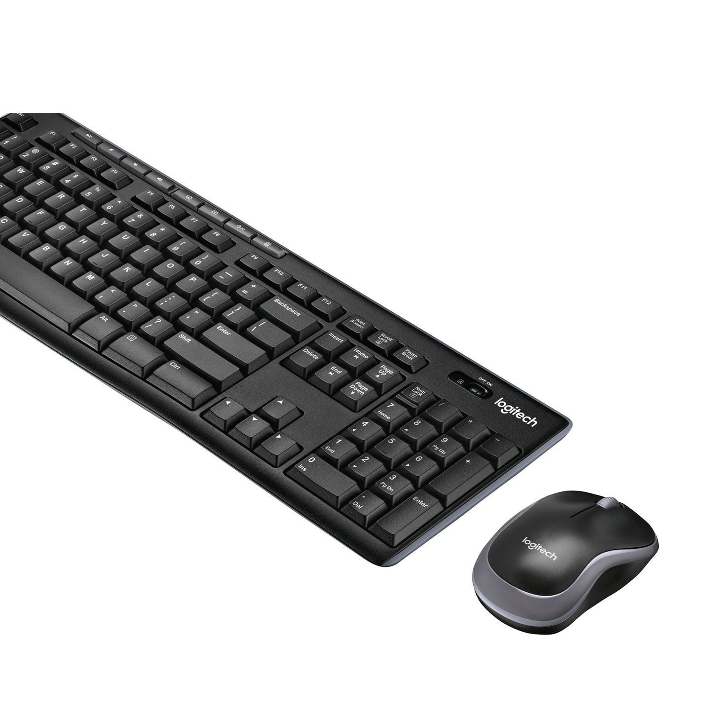 Bild einer kabellosen Logitech Tastatur mit kabelloser Maus - Seitenansicht