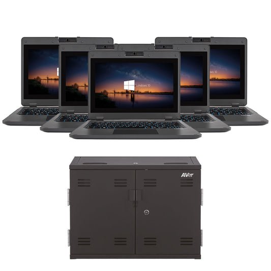 Bild von mehreren amplio 6 Laptops mit einem Ladeschrank